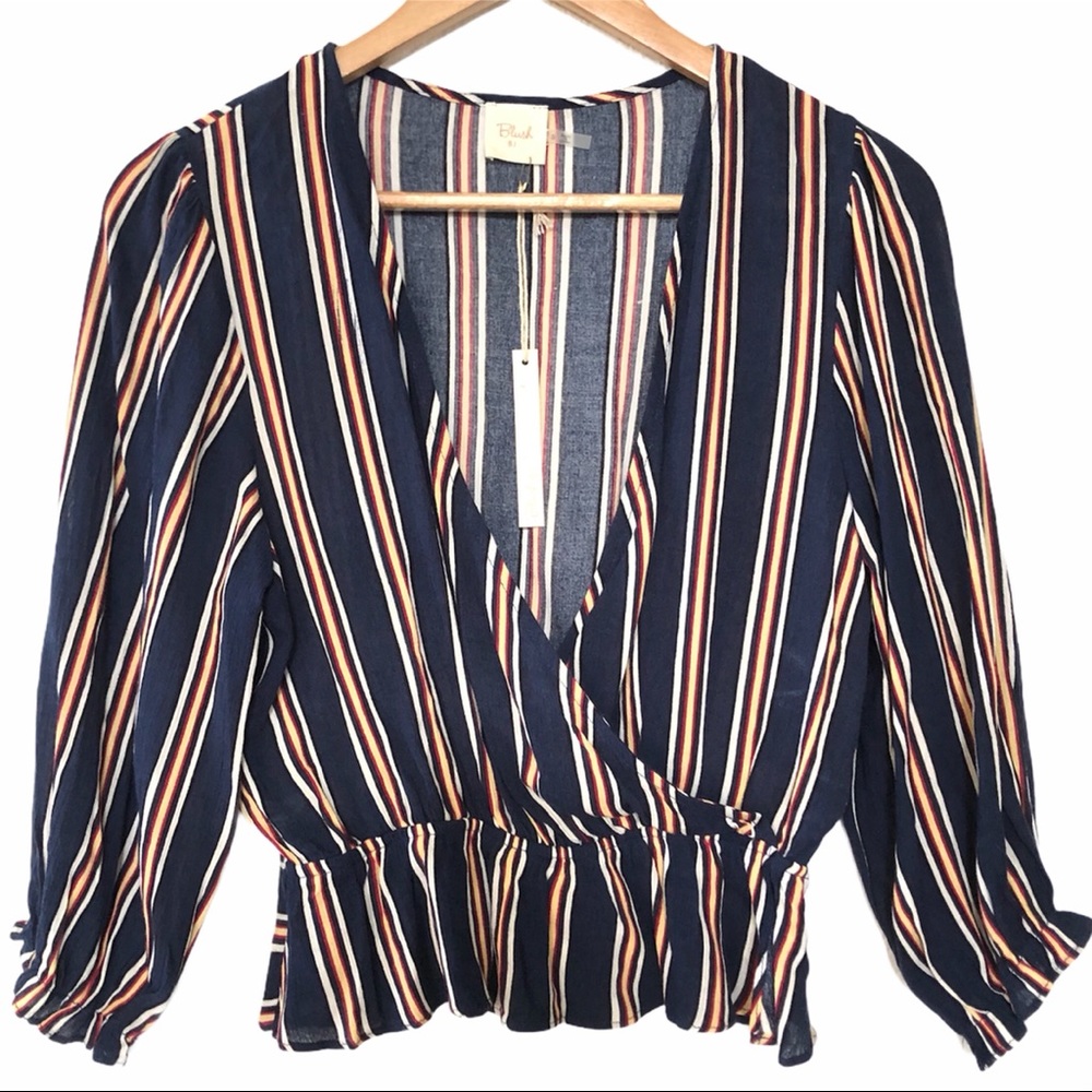 Blush Striped Wrap Top Size Small